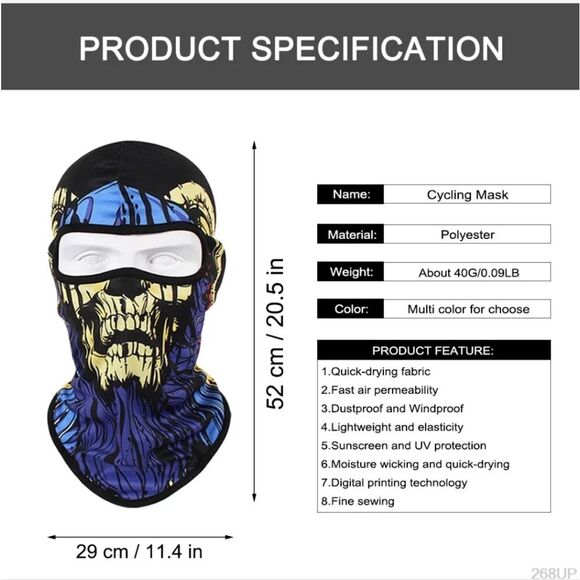 Tactical Skull Ghost Printed Full Face Mask Balaclava Halloween Ski Motorcycle - Picture 6 of 6